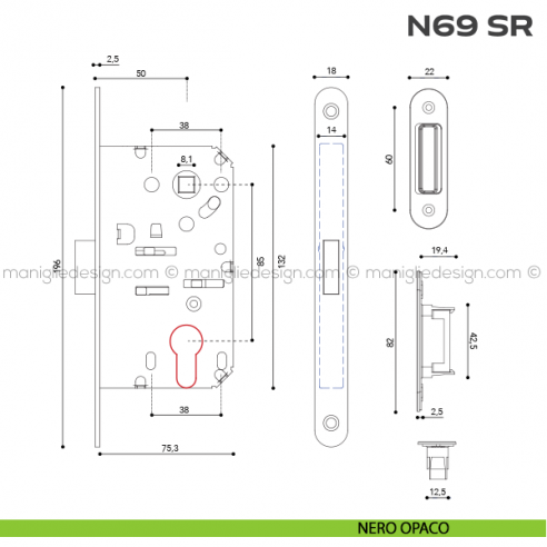 Serratura magnetica yale entrata 50 mm N69 SR Reguitti disegno