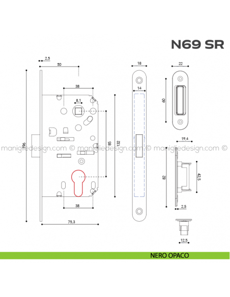 Serratura magnetica yale entrata 50 mm N69 SR Reguitti disegno