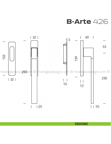 Maniglione per alzante scorrevole 426 B-Arte singolo disegno
