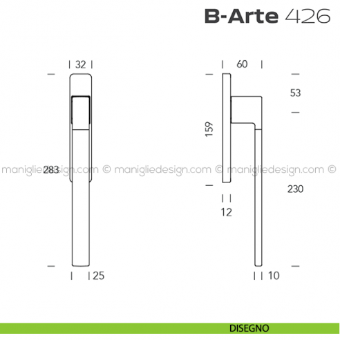 Maniglione per alzante scorrevole 426 B-Arte Reguitti accoppiato disegno