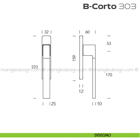 Maniglione per alzante scorrevole 303 B-Corto Reguitti accoppiato disegno