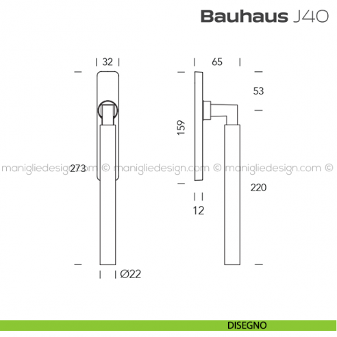 Maniglione per alzante scorrevole J04 Bauhaus Reguitti accoppiato disegno