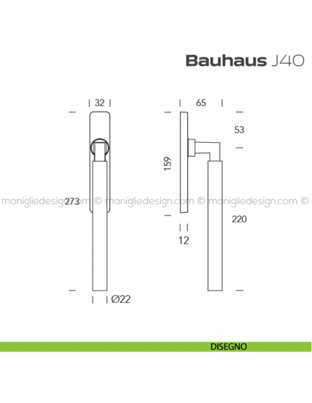 Maniglione per alzante scorrevole J04 Bauhaus Reguitti accoppiato disegno