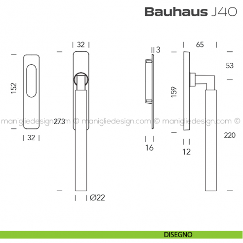 Maniglione per alzante scorrevole J04 Bauhaus singolo disegno