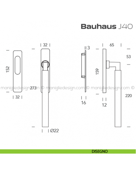 Maniglione per alzante scorrevole J04 Bauhaus singolo disegno