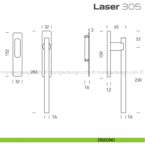 Maniglione per alzante scorrevole 305 Laser singolo disegno