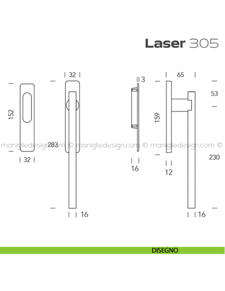 Maniglione per alzante scorrevole 305 Laser singolo disegno