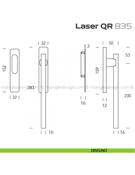 Maniglione ribassato per alzante scorrevole QR B35 Laser singolo disegno