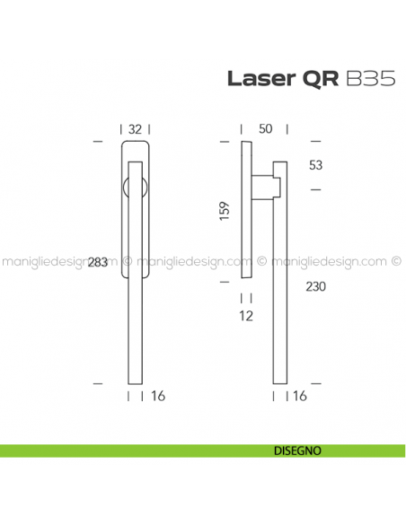 Maniglione ribassato per alzante scorrevole QR B35 Laser Reguitti accoppiato disegno