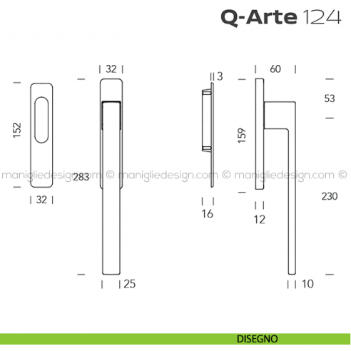 Maniglione per alzante scorrevole 124 Q-Arte singolo disegno