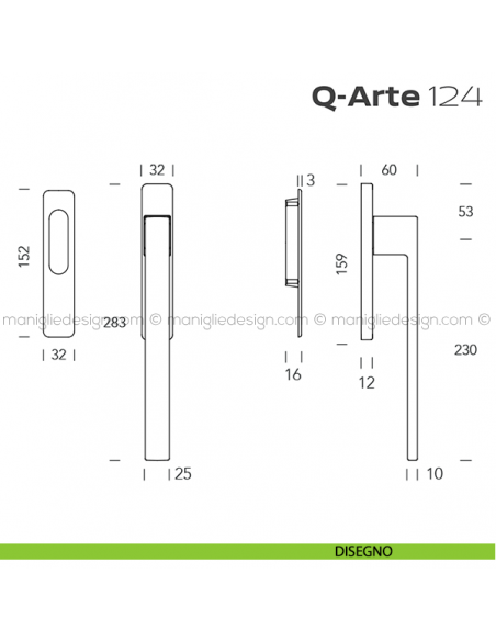 Maniglione per alzante scorrevole 124 Q-Arte singolo disegno