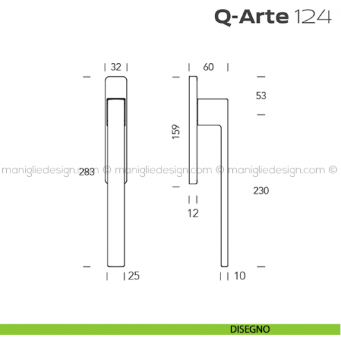 Maniglione per alzante scorrevole 124 Q-Arte Reguitti accoppiato disegno