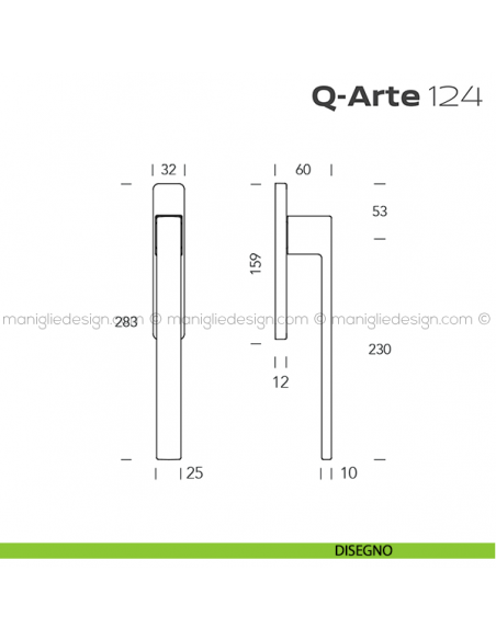 Maniglione per alzante scorrevole 124 Q-Arte Reguitti accoppiato disegno