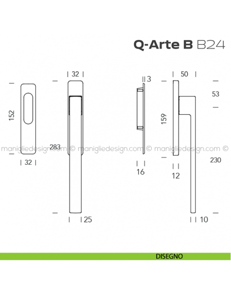 Maniglione ribassato per alzante scorrevole B24 Q-Arte B singolo disegno