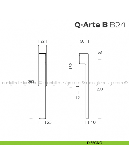 Maniglione per alzante scorrevole B24 Q-Arte B Reguitti accoppiato disegno