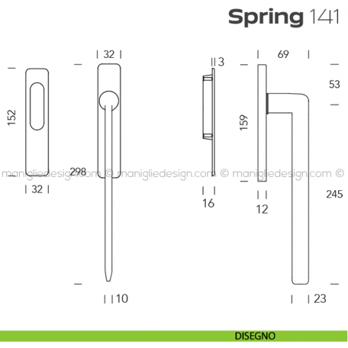 Maniglione per alzante scorrevole 141 Spring Q singolo disegno