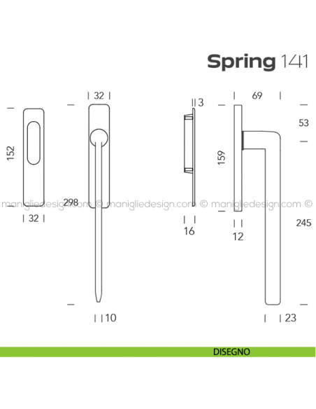Maniglione per alzante scorrevole 141 Spring Q singolo disegno