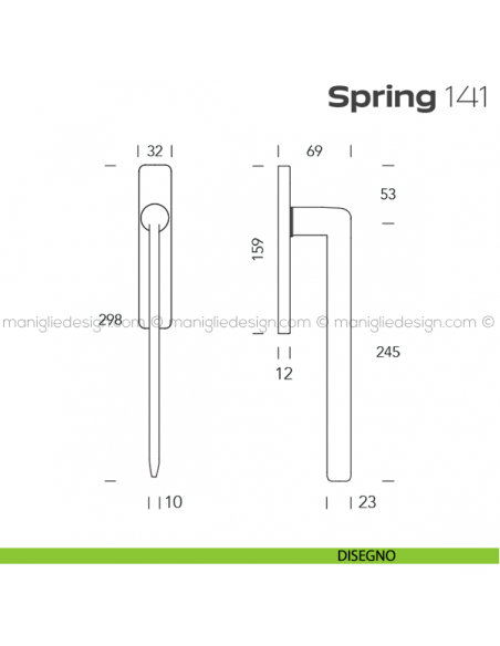 Maniglione per alzante scorrevole 141 Spring Q Reguitti accoppiato disegno