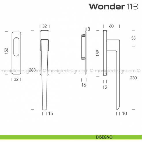 Maniglione per alzante scorrevole 113 Wonder singolo disegno