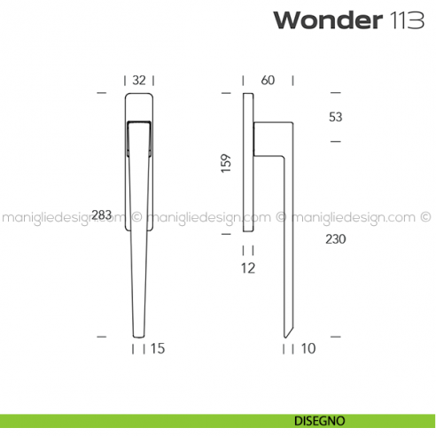 Maniglione per alzante scorrevole 113 Wonder Reguitti accoppiato disegno