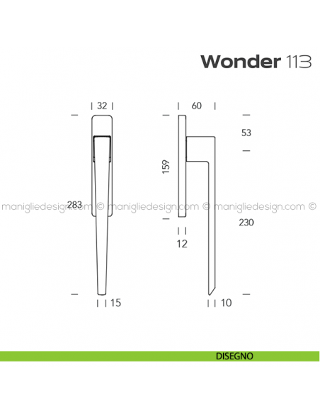 Maniglione per alzante scorrevole 113 Wonder Reguitti accoppiato disegno