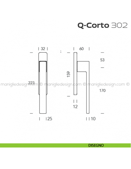 Maniglione per alzante scorrevole 302 Q-Corto Reguitti accoppiato disegno