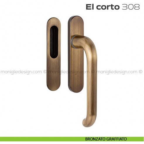 Maniglione per alzante scorrevole 308 El Corto singolo bronzato graffiato
