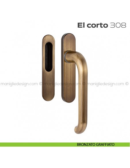 Maniglione per alzante scorrevole 308 El Corto singolo bronzato graffiato