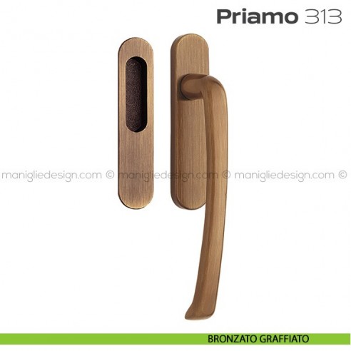 Maniglione per alzante scorrevole 313 Priamo singolo bronzato graffiato