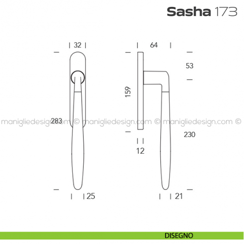 Maniglione per alzante scorrevole 173 Sasha Reguitti accoppiato disegno