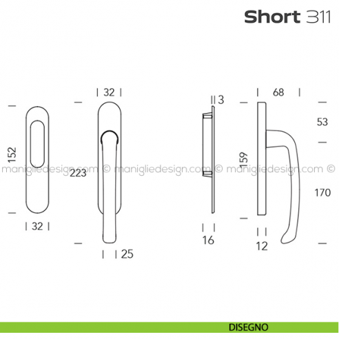 Maniglione per alzante scorrevole 311 Short singolo disegno