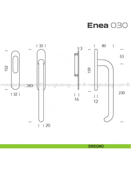 Maniglione per alzante scorrevole 030 Enea singolo disegno