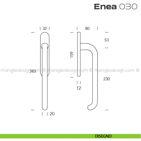 Maniglione per alzante scorrevole 030 Enea Reguitti accoppiato disegno