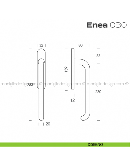 Maniglione per alzante scorrevole 030 Enea Reguitti accoppiato disegno