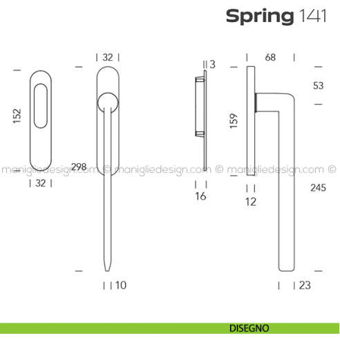 Maniglione per alzante scorrevole 141 Spring singolo disegno