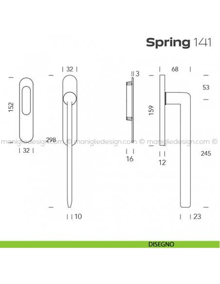 Maniglione per alzante scorrevole 141 Spring singolo disegno