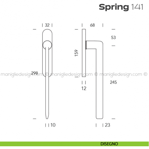 Maniglione per alzante scorrevole 141 Spring Reguitti accoppiato disegno