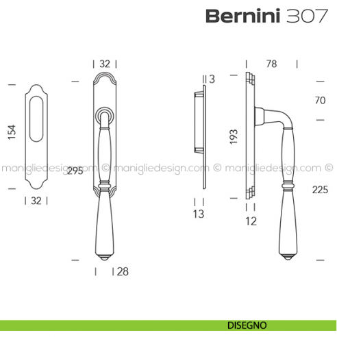 Maniglione per alzante scorrevole Bernini 307 singolo disegno
