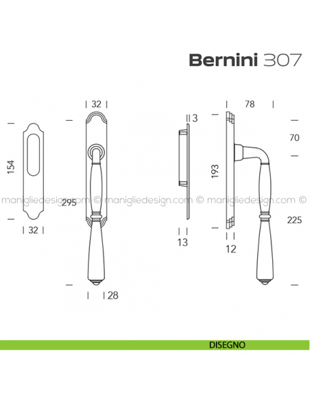 Maniglione per alzante scorrevole Bernini 307 singolo disegno