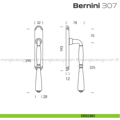 Maniglione per alzante scorrevole Bernini 307 Reguitti accoppiato disegno