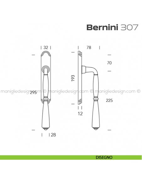 Maniglione per alzante scorrevole Bernini 307 Reguitti accoppiato disegno