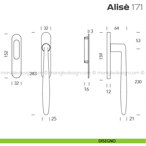 Maniglione per alzante scorrevole 171 Alisè singolo disegno
