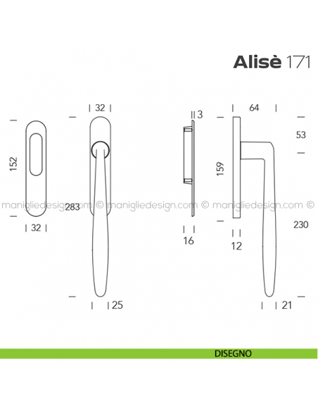 Maniglione per alzante scorrevole 171 Alisè singolo disegno