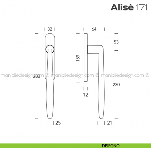 Maniglione per alzante scorrevole 171 Alisè Reguitti accoppiato disegno