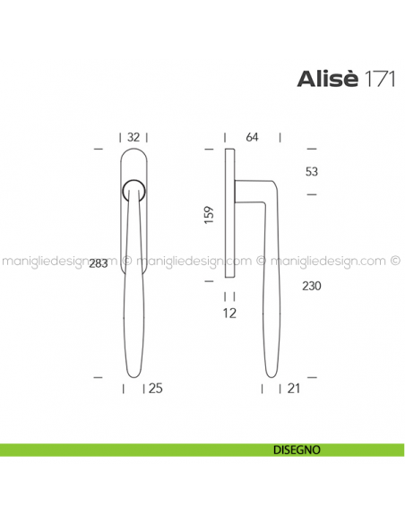 Maniglione per alzante scorrevole 171 Alisè Reguitti accoppiato disegno