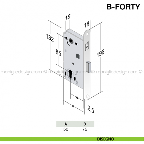 Serratura magnetica Bonaiti B-Forty yale modello N69 disegno