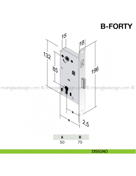 Serratura magnetica Bonaiti B-Forty yale modello N69 disegno