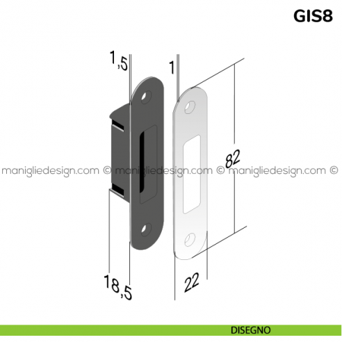 Contropiastra per serratura magnetica Bonaiti modello GIS8 disegno