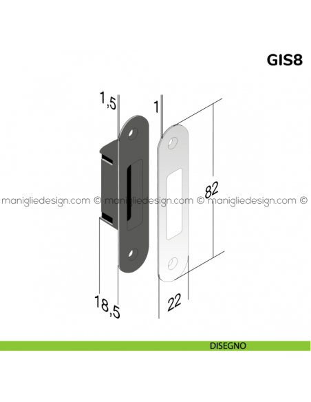 Contropiastra per serratura magnetica Bonaiti modello GIS8 disegno