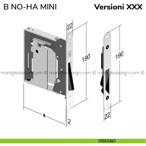 Serratura magnetica Bonaiti B NO-HA MINI privacy modello 937-G992 disegno